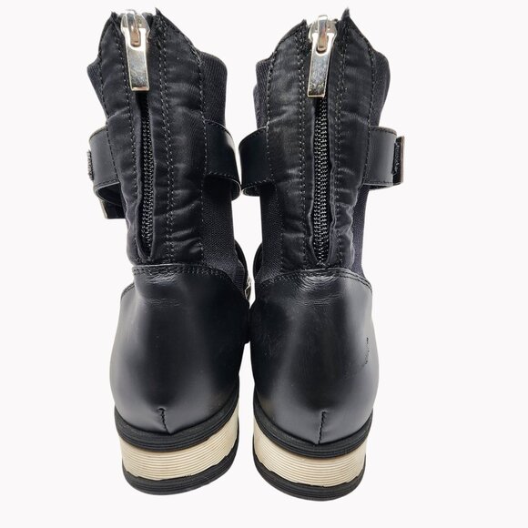 IRI VES Size 7 Black Outline Knit Leather High Top Sock Sneakers Womens - Picture 4 of 11